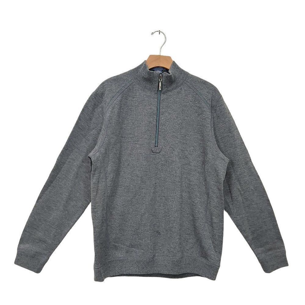 Tommy Bahama Mens Reversible Pullover Sweater Medium Gray 1/4 Zip High Neck